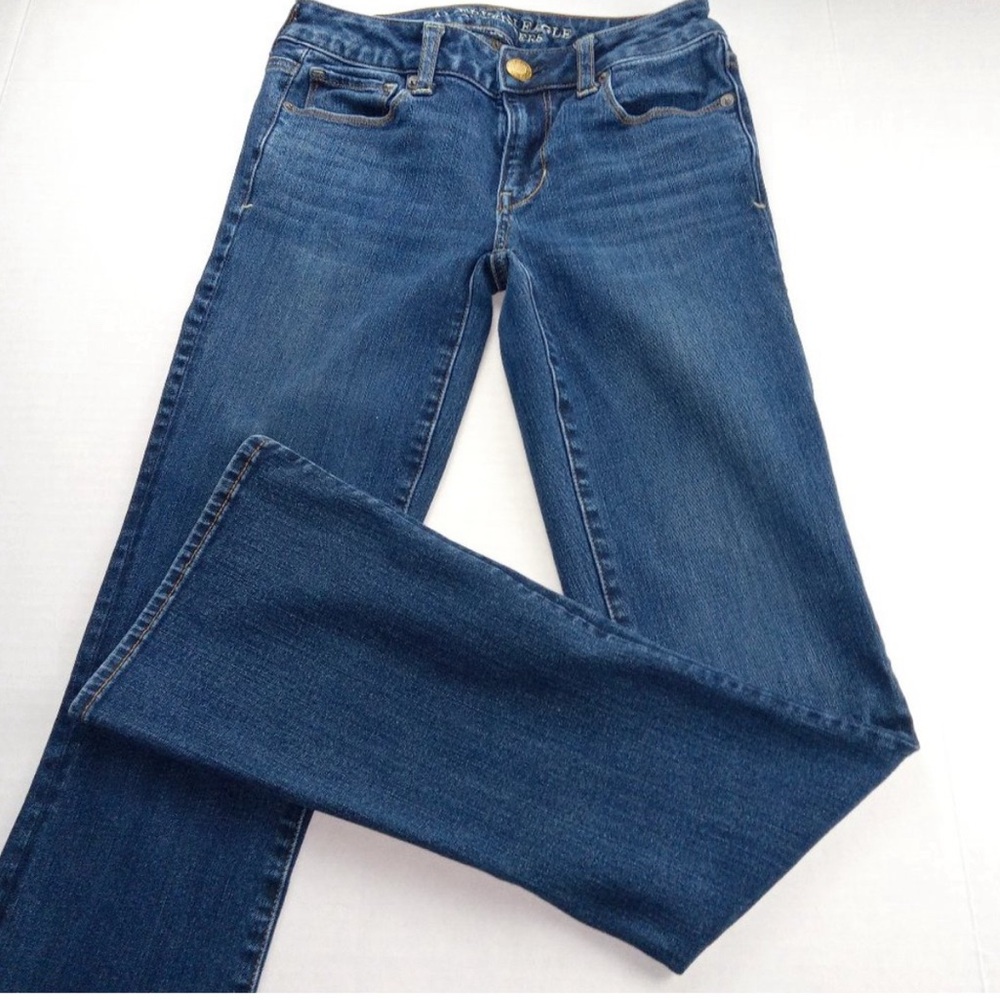 American Eagle Women's Skinny Kick Jeans Size 0R Dark Wash Low Rise 360 Stretch
